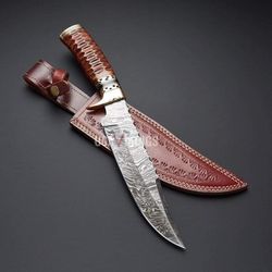 DAMASCUS HUNTING Knife with FREE Leather Sheath, Custom Damascus knife, Hand forged, Damascus steel knife, Dagger knife,