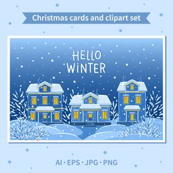 Christmas cards and clipart. Digital download.