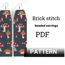 Amanita Earring pattern for beading - Brick stitch pattern for beaded fringe earrings - Instant download. Mashrooms