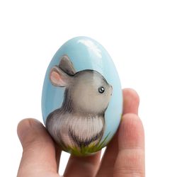 Easter wooden painted eggs cute Easter bunny eggs Easter basket filler rabbit Easter gift 2023 Spring decor Paschal egg
