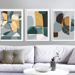 Abstract Triptych Modern Poster Abstract Shapes Art Set Of 3 Prints Instant Download Navy Green Wall Art Large Prints