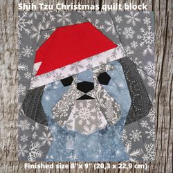 Shih Tzu Christmas quilt block pattern Paper Piecing