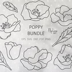 Wildflower Svg Poppy svg bundle Botanical clipart Poppies Bundle Poppy PNG Floral Line Clipart Poppy flower svg files