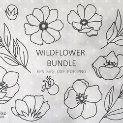 Wildflower svg Bundle svg botanical clipart leaves svg Summer plants svg Flowers Line Clip Art Floral Bundle Svg files