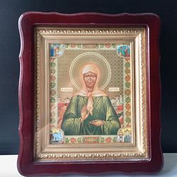 Saint Matrona Of Moscow | High Quality Lithography Icon In undefined Wooden Hand Carved Case | Size: 32 X 28 X 3,5 Cm
