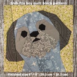 Shih Tzu boy quilt block pattern 4 versions