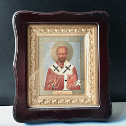 St Nicholas  of Myra | High quality serigraph icon in wooden box case/kiot with glass | Size: 7,5 x 8,6"