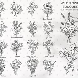 Wildflower svg bundle garden svg eucalyptus svg Flower Sketch Flower bouquet svg files for cricut botanical clipart