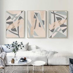 Abstract Geometric Gray Pink Art Modern Poster Set Of 3 Wall Art Instant Download Large Prints Triptych Interior Decor