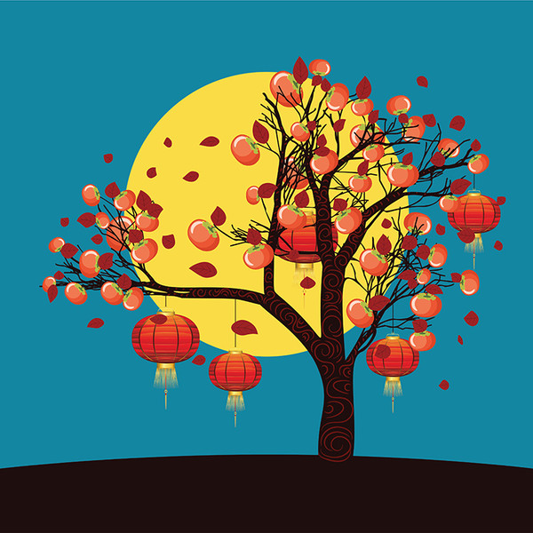 Persimmon tree with lanterns and moon2.jpg