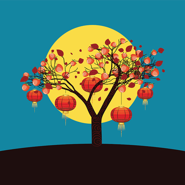 Persimmon tree with lanterns and moon3.jpg