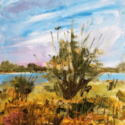 Landscape Painting Original Art River Artwork Trees Art Oil Painting 8 by 6