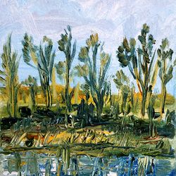 Landscape Painting Original Art  River Artwork Trees Art Oil Painting 8 by 6