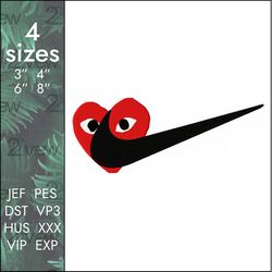 nike comme des garcons embroidery design, logo heart eyes, 4 sizes