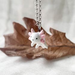 Tiny ceramic axolotl necklace Cute axolotl charm Axolotl lover gift Whimsical creature pendant Ceramic animal necklace