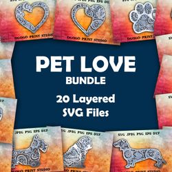 3D Pet love Svg Bundle - 20 Layered Mandala Cut files - 3 layer