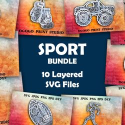 3D  Sport Svg Bundle - 10 Layered Mandala Cut files - 3 layer