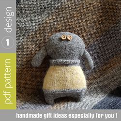 grey bunny in sweater, bunny sewing pattern PDF sweater knitted pattern, digital tutorial, soft toy diy