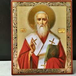 Hieromartyr Dionysius the Areopagite, Bishop of Athens | Lithography icon print on Wood | Size: 5 1/4" x 4 1/2"