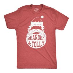 Santa Face Christmas Shirt, Christmas Shirt Man, Bearded And Jolly, Beard Shirts, Festive Tees Men, Funny Christmas Shir