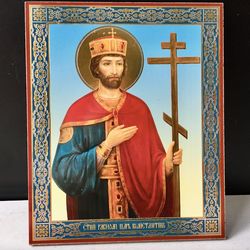 Holy Emperor Constantine Equal to the Apostles | Lithography icon print on Wood | Size: 5" x 4,5"