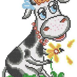 machine embroidery design in cross stitch pattern "cow", cross stitch design, for a linen napkin, towel, as a gif