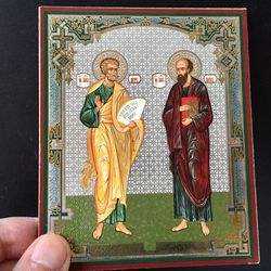 Saints Peter and Paul (XXIc) copy |  Silver foiled lithography mounted on wood | Size: 5 1/4" x 4 1/2"