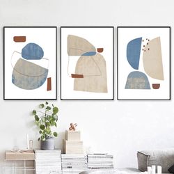 Abstract Modern Art Scandi Poster Gray Blue Art Set Of 3 Wall Art Instant Download Large Prints Triptych Mid Century Art