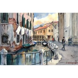 Venice streets. Original watercolor painting 7,2x10,8''