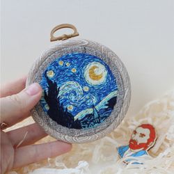 embroidery hoop art starry night by van gogh wall decor starry night embroidered painting starry night