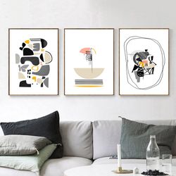 Scandi Poster Yellow Black Art Abstract Geometric Set Of 3 Wall Art Download Prints Mid Century Modern Large Triptych