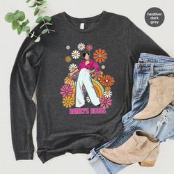 Flowers Sweatshirt, Floral Long Sleeve Shirts for Women, Gifts for Her, Cute Silhouette Graphic Hoodie, Aesthetic Sweate