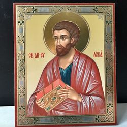 Luke the Evangelist | Lithography icon print on Wood | Size: 5 1/4" x 4 1/2"