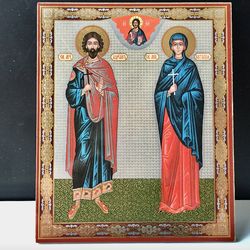 Saints Adrian and Natalia |  Silver foiled lithography mounted on wood | Size: 5 1/4" x 4 1/2"