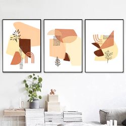 Abstract Modern Art, Scandi Print, Abstract Poster, Set Of Three Prints, Yellow Wall Art, Large Triptych, Printable Art