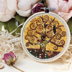 embroidery hoop art tree of life by gustav klimt wall decor klimt tree of life hand embroidery