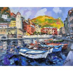 Cinque Terre Painting Italy Landscape Italian Riviera Original Art Vernazza Impressionism