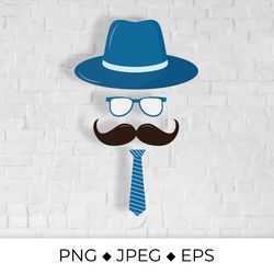 hipster flat icon. character with a mustache, hat, and tie