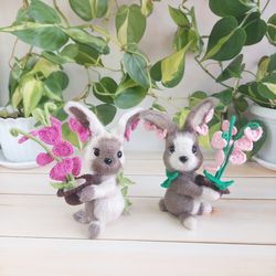 Crochet bunny pattern wiht flower. Amigurumi stuffed rabbit animal PDF