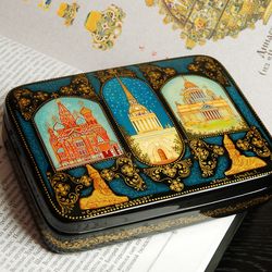 Colorful St Petersburg lacquer box hand-painted decorative art