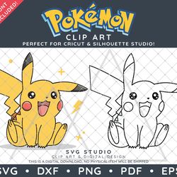 pokemon clip art design svg dxf png pdf - kawaii pikachu illustrations plus free logo & font!
