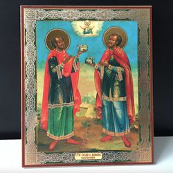 Saint Cosmas and Damian |  Silver foiled lithography mounted on wood | Size: 5 1/4" x 4 1/2"