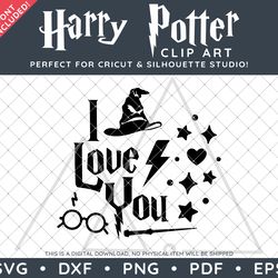 Harry Potter Clip Art SVG DXF PNG PDF - I Love You Valentines Typographic Design & FREE Font!