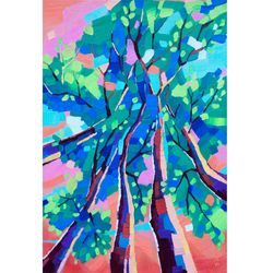 Trees Painting Landscape Original Art Abstract Artwork Colorful Wall Art Oil Canvas 16 by 24 inches ARTbyAnnaSt