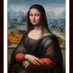 Mona Lisa Framed Scenery Size 45X30 Cm ( Glass Wooden Frame) Ready To Hang Clip Attached