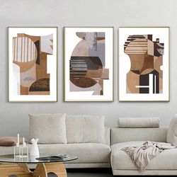 Abstract Print, Terracotta Art, Digital Download Prints, Concept Art, Abstract Poster, Set Of 3 Wall Art, Large Triptych