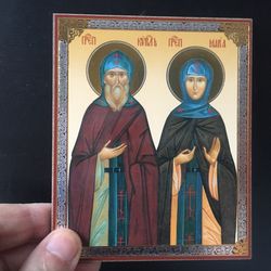 Saint Cyril and his wife Maria |  Silver foiled lithography mounted on wood | Size: 5 1/4" x 4 1/2"