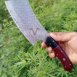 Handmade Damascus Steel Cleaver Chopper Chef Kitchen Knife, Hand Forged Meat Cleaver, Bone Chopper,