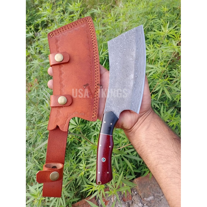 Handmade Damascus Steel Cleaver Chopper Chef Kitchen Knife, Hand Forged Meat Cleaver, Bone Chopper, (4).jpg
