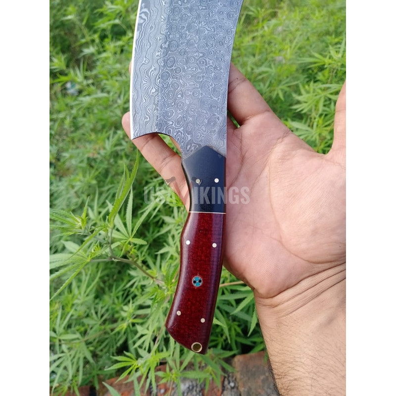 Handmade Damascus Steel Cleaver Chopper Chef Kitchen Knife, Hand Forged Meat Cleaver, Bone Chopper, (5).jpg